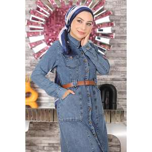 Robe en jean décontractée avec ceinture en cuir - Product Image 2