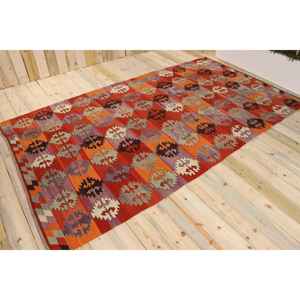 Grand tapis vintage 5,9x10,6 pieds, tapis en laine rouge et violet à motifs floraux - Product Image 1