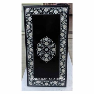 Muebles de lujo y decorativos para el hogar con forma rectangular para café con incrustaciones de mármol negro natural indio y mesas de comedor - Product Image 1