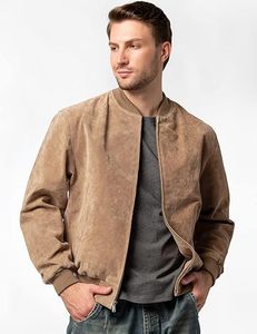 Blouson de baseball en cuir pour homme en daim vintage - Product Image 4