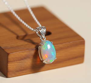 925 Sterling Silver Bohemian Style <b>Pendant</b> Natural Quality Ethiopian <b>Opal</b> Healing Crystal Stones 18K Bezel Setting Drop Shape - Product Image 1