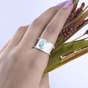 Bague de fiançailles en argent sterling 925 avec pierre précieuse naturelle Larimar de l'océan bleu, style bohème, pour femmes, bijoux fins, exportateur en gros - Product Image 4