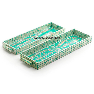 Plateau à chocolat en bois noir Plateau de service en nacre Rectangle Ensemble de deux plateaux à chocolat en bois - Product Image 6