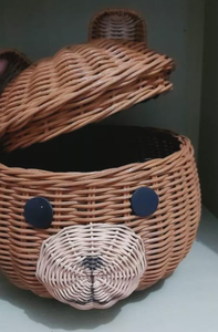 Panier de rangement en forme d'ours fait à la main en osier et en rotin Organisateur de jouets avec couvercle Paniers tissés - Product Image 2