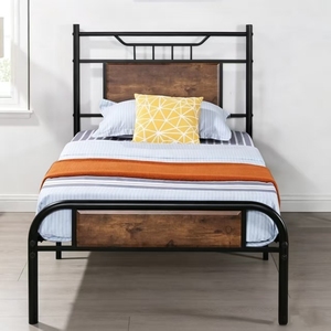 Cadre de <span class=keywords><strong>lit</strong></span> en métal industriel avec tête et pied de <span class=keywords><strong>lit</strong></span> en bois rustique, <span class=keywords><strong>lit</strong></span> de style vintage pour chambre à coucher, dortoir, appartement - Product Image 1