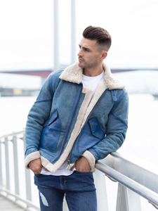 Nouveaux blousons d'aviateur en cuir d'hiver pour hommes avec doublure en fourrure brodée techniques pour temps froid - Product Image 6