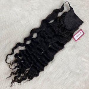 Vente en gros Extensions de cheveux queue de cheval enroulées en noir naturel de meilleure qualité # 1B Remy Cheveux humains vierges Body Wave - Product Image 3