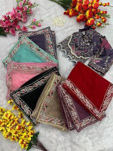 À la mode traditionnel classique Georgette Saree dernière conception fantaisie broderie séquence dentelle travail fête soie tissu pour adultes femmes - Product Image 5