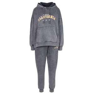 Unisex Vintage <b>Oversized</b> Acid Wash Tracksuit-Cozy Hooded <b>Joggers</b> and Loungewear Solid Pattern 2-in-1 Design for Fall Winter - Product Image 5