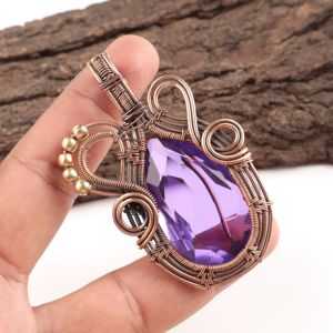 Pendentif Breloque Tendance en Améthyste Africaine Naturelle Taillée en Poire, Enveloppé de Fil de Cuivre Plaqué Argent, Pierre Violette, Collier - Product Image 4