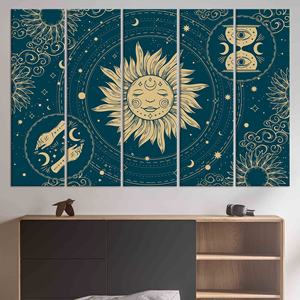Tableau sur toile imprimé soleil et lune mystiques - Décoration murale élégante, lot de 5 toiles - Product Image 1