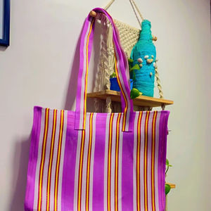 Bolsas de compras grandes ecológicas recicladas Nylon sostenible y polipropileno Hecho EN LA India Patrón de rayas a granel - Product Image 1