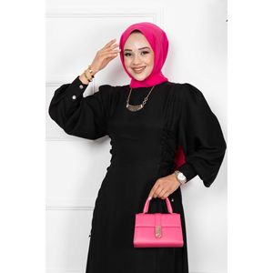 Custom Designed Black Linen Hijab <b>Abaya</b> Dress with Side Ties Modest Muslim Evening Wear for Winter in Sizes XS 6XL XXL - Product Image 5
