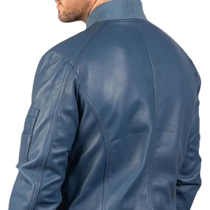 Veste en cuir bleu personnalisable de haute qualité pour l'hiver Veste de services OEM professionnels en toile à col montant élégant pour hommes - Product Image 4