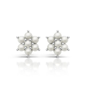 <b>Pearl</b> Statement <b>Earrings</b> in 14K <b>White</b> Gold Bold Men's Fine Jewelry Piece Featuring Floral Cluster Design - Product Image 2
