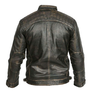 Veste en cuir vintage pour homme, col montant, effet vieilli, noir, style motard rétro, café racer, logo frontal, design haut de gamme 2025 - Product Image 3
