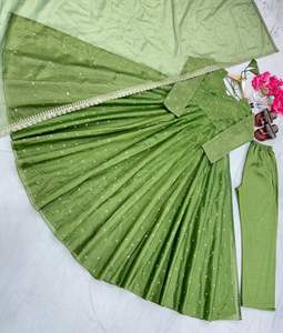 Listo para usar vestido indio Anarkali y Palazzo con Red dorada de sarga Dupatta con trabajo de corte bordado costura completa para boda - Product Image 4