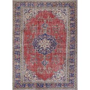 Tapis en laine noué à la main de grande taille, motif médaillon rouge et orange, pour salon, couloir rectangulaire - Pae-2605 - Product Image 1