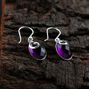 Boucles d'oreilles en améthyste Boucles d'oreilles ovales en argent sterling massif 925 pour femmes et filles Boucles d'oreilles pendantes Bijoux en argent - Product Image 4