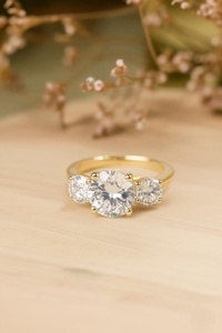 Anillo de Compromiso Clásico con Tres Piedras Redondas de Moissanita en Engaste de Puntas, Oro Sólido de 10K Original, Regalo de Promesa de Boda, Joyería - Product Image 3