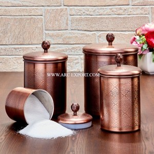 Hammered Gold Polished Metal Brass <b>Tea</b> <b>Tin</b> Pots <b>Set</b> Of 3 Different Sizes Kitchen Ware Countertop Sugar Containers For Home Decor - Product Image 6