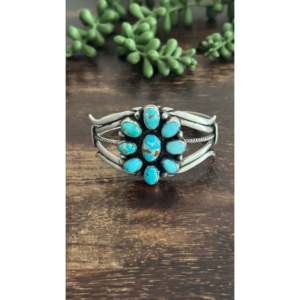 Sheila Becenti Royston Fashion <b>Cuff</b> <b>Bracelet</b> Turquoise & Sterling <b>Silver</b> Cluster Design - Product Image 1
