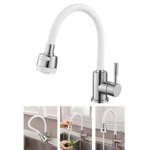 Buse d'aérateur de robinet en silicone blanc pivotante et économiseuse d'eau - Product Image 1