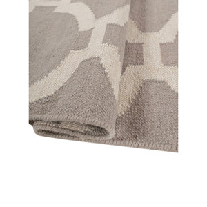 พรมขนสัตว์ทอแบบเรียบสีเทาและสีดำ รุ่น Indusbar Dwrm-103 ลายเรขาคณิตและลวดลายนามธรรม รูปทรงสี่เหลี่ยมผืนผ้าและลายทาง สำหรับตกแต่งพื้นบ้าน - Product Image 2