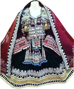 Afghani Kuchi-vestido de terciopelo bordado tradicional, hecho a mano, color marrón oscuro, 2023 - Product Image 2