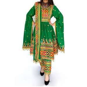 ชุดอัฟกานีสำหรับ Eid,ชุดเดรสแขนยาวปักลายคอกลมสีพื้นสำหรับผู้หญิง - Product Image 2