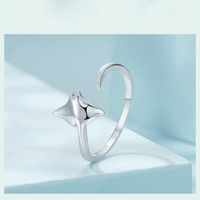 925 argent et or blanc Unique Ocean Manta Ray plaqué rhodium bague réglable Style classique pour mariage ou fête