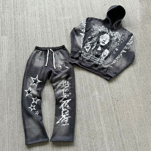 Ensembles Hip Hop Personnalisés Ensemble 2 Pièces pour Hommes Sweats à Capuche Pantalon de Survêtement à Capuche avec Impression DTG Survêtement Délavé au Soleil pour Hommes - Product Image 2