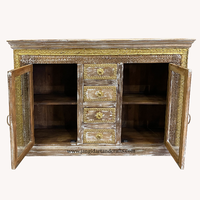 Meubles de maison rustique blanc, commode à tiroirs de détresse, armoire en bois de ferme, Style folklorique, sculpté, armoire de rangement en bois massif, armoire en verre