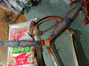 <b>Top</b> Trendy 100% Cow Leather Western One-Ear Headstall & Breast Collar Set with <b>Crystal</b> Work <b>Top</b> Supplier for Horse Products - Product Image 4