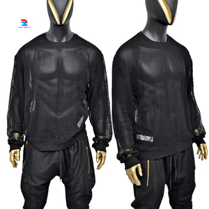 T-shirts surdimensionnés en maille de fitness pour hommes séchage rapide conception de résille légère avec épaule tombante col rond grande taille style été - Product Image 1