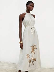 Wholesale Woven Natural Washable Short Sleeve Regular Fit Maxi Dress <b>Ladies</b> Split <b>White</b> Black Beach Boho Summer - Product Image 6