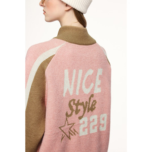 Streetlab Color <b>Block</b> Mock Neck Zip Up Cardigan Sweater Women Autumn Winter Knit Patchwork Embroidery High Street Style - Product Image 6