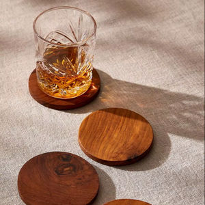 Ensemble de dessous-de-verre en bois d'acacia de qualité supérieure, rond, en bois massif, protection de la surface de la table, adapté aux bars à café, restaurants, hôtels, uniques - Product Image 1