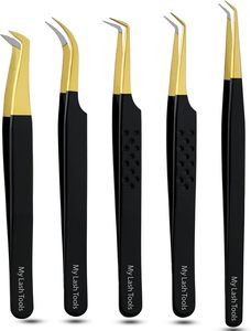 Más vendidos, punta de fibra de 90 grados de acero inoxidable, pinzas aplicadoras clásicas, técnica de extensiones de pestañas, puntas de fibra - Product Image 2