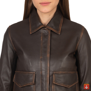 Venta al por mayor señoras chaqueta de cuero de oveja auténtica señoras recortada estilo bombardero moda Primavera chaqueta de cuero auténtico mujeres OEM - Product Image 2
