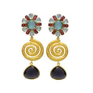 Boucles d'oreilles créoles lumineuses blackvand plus de pierres précieuses de couleur unique, boucles d'oreilles plaquées or de conception de goutte de femme et de sprial - Product Image 1