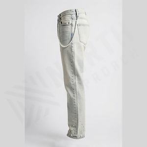 Pantalones Vaqueros de Moda para Hombre con Pedrería, Pantalones de Mezclilla Ajustados de Pierna Recta, Pantalones Vaqueros Rotos, Venta al por Mayor, Ropa Urbana - Product Image 3