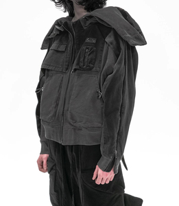 Sweats à capuche personnalisés de haute qualité à fermeture éclair et manches longues avec fermeture éclair délavée et superposées pour hommes - Product Image 6