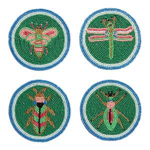 Posavasos redondo hecho a mano con cuentas de semillas, vajilla, posavasos bordado en color blanco y dorado de la India - Product Image 6