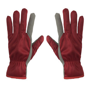 Guantes mecánicos de trabajo de maquinista de tela roja Plam de cuero sintético lavable - Product Image 3