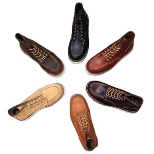 Botas informales de cuero genuino de vaca de gran calidad, botines de motocicleta de carreras, botines Vintage con cordones, botas altas de trabajo EU 39-44 - Product Image 6