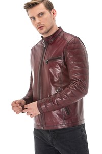 Veste en cuir de moto de haute qualité pour homme, rouge bordeaux, en véritable peau de mouton, col à revers, style motard, crossover, café racer - Product Image 6