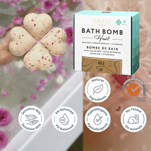 Juego de Bombas de Baño en Forma de Corazón Personalizadas OEM ODM, 4 x 90g, Aroma Dorado, Relajantes y Efervescentes, con Propiedades Nutritivas - Product Image 1