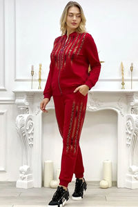 Rhinestone Tracksuit Women Custom Rhinestones Embroidery Zipper Jacket Sweatpants <b>Crystals</b> Jogger Sets Ladies 2 pcs sets - Product Image 5