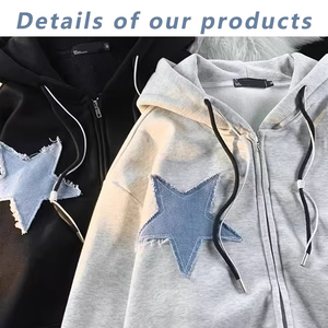 Custom Distressed Embroidered Applique <b>Hoodie</b> for Men 14oz 70% Cotton 30% Polyester Terry <b>Zipper</b>-Up Solid Pattern <b>Black</b> Hooded - Product Image 3